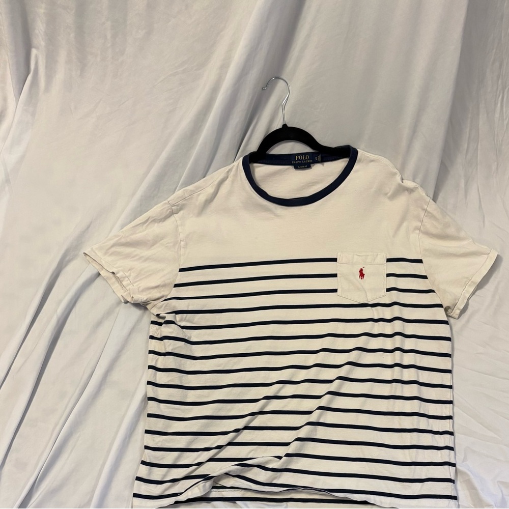 Ralph Lauren Men's White and Black Striped Tee